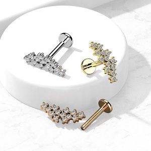 Cluster of Prong Set CZ Top on Internally Threaded 316L Surgical Steel Flat Back